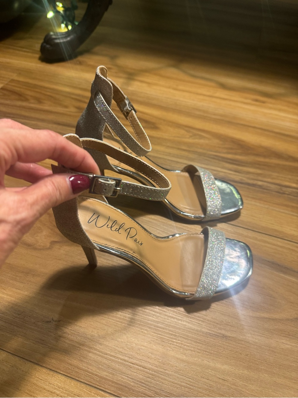 Wild Pair Silver Glitter Ankle-Strap Heels